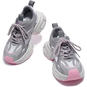 Womens Chunky Sneakers, Fashion Comfortable Round-Toe Sneakers for Women, Leather Lace Up Casual Platform Shoes, Comfortable Tennis Runnig Shoes