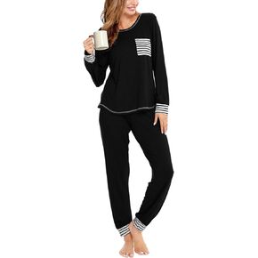 SWOMOG Pajamas Set Women’s Long Sleeve Sleepwear Soft Modal Classic Loungewear Pj Set