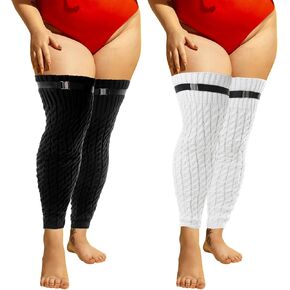 2 Pairs Plus Size Thigh High Socks, Womens Knee High Socks - Extra Long & Thick Over the Knee Stockings