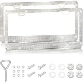 1 Pack Bling License Plate Frames, Bedazzled Sparkly Cute Water Diamond Stainless Steel，Car Accessories with Diamond Sparkle Glitter Caps，Suitable for Both Men and Women（Black）