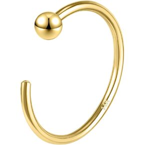 SYLWIA 14K Solid Gold Nose Hoop Nose Ring, Real Gold Hypoallergenic Nose Piercing Jewelry - Handmade Tiny 20G 18G Nose Hoop for Women Men