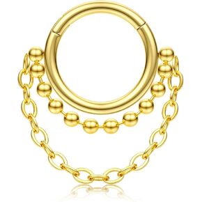 BodyBonita 16G Septum Rings Clicker - 316L Stainless Steel Hinged Hoop Nose Rings for Women Dangle Earrings Hoop Cartilage Conch Piercing Jewelry Tragus Daith Helix 14k Gold Plated/Silver 8mm 10mm in Saudi Arabia
