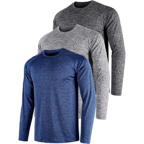 Mens Shirts 3 Pack Dry Fit Moisture Wicking Tech Performance Quick Dry Elastic Athletic Long Sleeve T Shirts