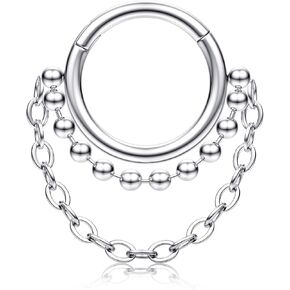 BodyBonita 16G Septum Rings Clicker - 316L Stainless Steel Hinged Hoop Nose Rings for Women Dangle Earrings Hoop Cartilage Conch Piercing Jewelry Tragus Daith Helix 14k Gold Plated/Silver 8mm 10mm