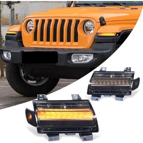 Archaic Side Maker Lights Assembly Compatible with Jeep Wrangler JL Sport S, Sahara, Rubicon, High Altitude 2018-2024 w/Sequential Flashing Turn Signal,Smoked