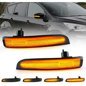 LED Side Mirror Turn Signal Light Compatible with Ford Kuga Escape Ecosport 2013-2018 Focus ST RS 2013-2017 C-Max Amber Sequential Flashing Smoked Lens