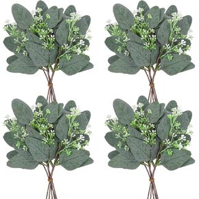 DEEMEI 18pcs Babys Breath Artificial Flowers Fake Eucalyptus Leaves Flowers Bouquet Artificial White Gypsophila Bouquets Real Touch Faux Flowers for Wedding Floral Arrangement Party Home Decoration
