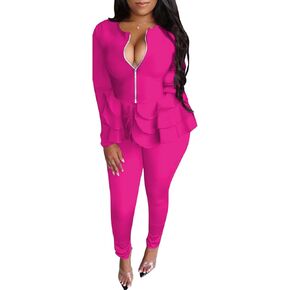 Tbahhir Women's 2 Piece Fall Outfit Business Suit Long Sleeve Solid Blazer with Pants Elegant Sets