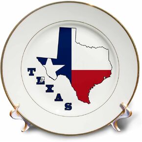 3dRose cp_58725_1 Texas State Flag in The Outline Map & Letters of Texas. Porcelain Plate, 8"