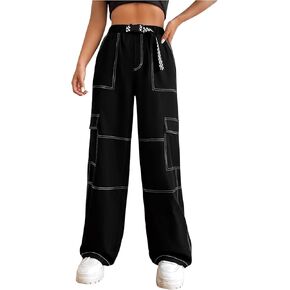 GORGLITTER Women's Baggy Cargo Pants High Waisted Y2K Straight Leg Parachute Pants with Pockets