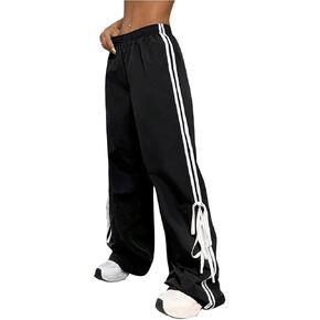 Verdusa Women's Loose Wide Leg Pants Tie Side Striped Elastic Waist Trousers