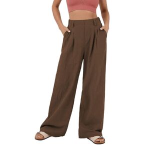 sandbank Women's High-Waisted Wide Leg Cotton Pants Casual Loose Fitted Palazzo Pants 2024 Summer Beach Vacation Wear