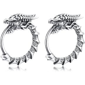 Dragon Earrings 925 Sterling Silver Men's Silver Earrings Hoops Punk Cool Huggie Hoops Earrings for Women Men…