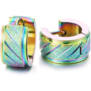 Pair Unisex Stainless Steel Grooved Huggie Hinged Hoop Earrings for Men Women, Satin Finishing