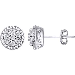 0.10 Carat (Cttw) White Natural Diamond Cluster Stud Earrings Gold Over Sterling Silver (I-J Color, I2-I3 Clarity, 1/10 CT)