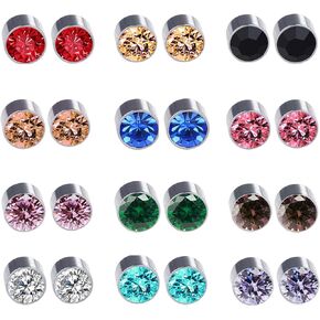 Spiritlele 12 Pairs Colors Crystal Magnetic Earrings Set Fake Stud Earrings Clip on Non Piercing Earrings Pack Unisex