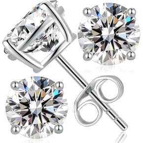 Moissanite Stud Earrings 18K White Gold Plated Sterling Silver Stud Earrings for Women Men Hypoallergenic Round Cut D Color VVS1 Clarity Lab Created Simulated Diamond Earrings 0.3-2ct Screw Back Push Back