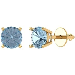 1.0 ct Round Cut VVS1 Conflict Free Solitaire Natural Sky blue Topaz Designer Stud Earrings Solid 14k Yellow Gold Screw Back