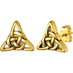 U7 Celtic Knot Earrings, Red or Black Crown Earrings Hypoallergenic Stainless Steel Ball Earrings,Screw Nail Earrings Black Earrings Stud Earrings for Men Women