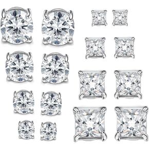 Jstyle 8 Pairs 4-7MM Magnetic Earrings for Men Women Silver Cubic Zirconia Stud Earrings for Non-Pierced Ears Hypoallergenic Stainless Steel Clip on Earrings