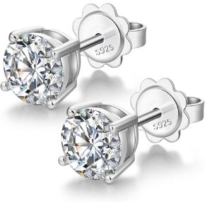 Platinum Plated Round Cut/Square Cut CZ Stud Earrings, 925 Sterling Silver Cubic Zirconia Earrings for Women/Men 4MM-8MM