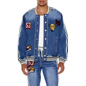 Forever 21 Men's Patch Denim Bomber Jacket