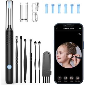 Ear Wax Removal Tool, Ear Cleaner with Camera HD, Earwax Remover with 7 Pcs Ear Set, Ear Camera Otoscope with 6 LED Lights, Ear Wax Removal Kits for iPhone, iPad, Android Phones, Black
