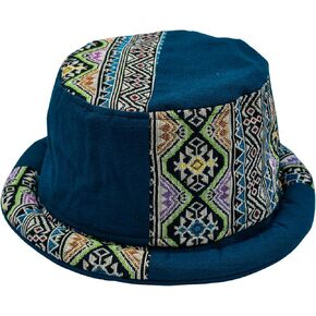 Turquoise Roll Brim Bucket Hat for Men and Women | Handmade Boho Hat | Lightweight Bowler Style Hat | Hipster Sun Hat | Ideal Gift for Fashion Enthusiasts and Outdoor Lovers Alike | 100% Cotton
