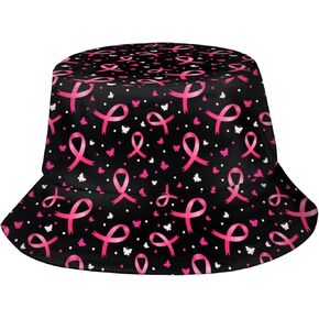 Breast Cancer Awareness Bucket Hat Pink Ribbons Sun Hat Fisherman's Cap for Women and Men
