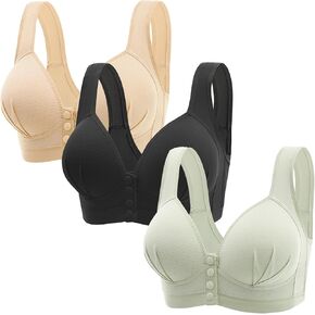 3 Pcs Snap Front Daisy Bras for Women Senior Breathable Snap Lace Bras Wire Free Bras for Women Front Closure Button Bra