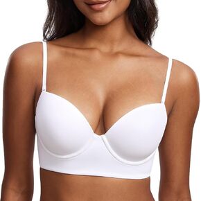 DOBREVA Women's Backless Bra Low Back Halter Lightly Padded T Shirt Bras Underwire Full Coverage