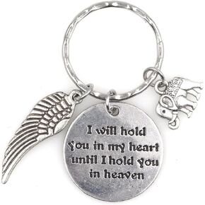 I Will Hold You in My Heart Until I Hold You in Heaven Angel Wing Bereavement Memorial Sympathy Good Luck Sacred Safe Blessed Spiritual Heavenly Holy Divine Transcendent Elephant Keychain 115M