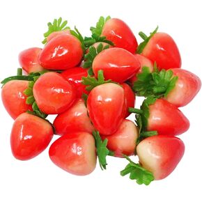 yueton 20PCS Lifelike Artificial Strawberry Realistic Fake Fruit Strawberries Simulation Fruit Model Props for Home, Garden, Display Cabinet, Photography, Christmas, Harvest Festival Decoration