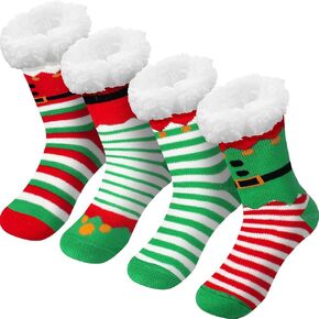 4 Pairs Fuzzy Elf Slippers Socks Christmas Fuzzy Socks Christmas Slipper Socks Elf Socks Fuzzy Christmas Socks Holiday Socks for Women Men