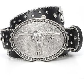Punk Belt Cowboy Belts for Men Women, PU Leather Western Belt Punk Rock Belt with Western Bull Buckle