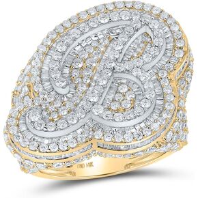 Jewels By Lux 14K Two-tone Gold Mens Round Diamond B Initial Letter Ring 8-1/2 Cttw, Mens Size: 7-13
