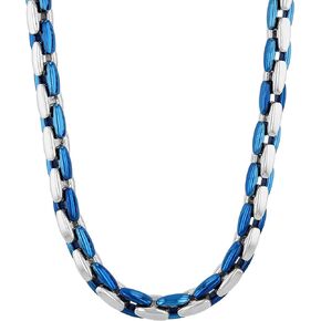 Two-Tone Stainless Steel 6.3mm Link Chain Necklace w/Polished Blue Finish, 24"