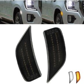 مصابيح LED جانبية باللون الكهرمان والأبيض من ROCCS متوافقة مع 2021 2022 2023 2024 GMC Yukon/Yukon XL/Yukon Denali/Chevy Tahoe/Suburban/Escalade/Escalade ESV المصد الأمامي بدوره ضوء سينجال، عدسة شفافة