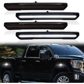 LED Side Marker Lights for GMC Sierra 2500HD 3500HD 2020-2024 Pickup Truck White Front Rear Fender Marker Lamps Smoked Len