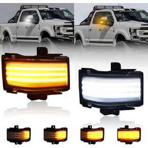 Side Tow Mirror Turn Signal LED Lights Compatible with F150 F250 F350 F450 2015-2022 Dynamic Sequential Blink Turn Marker Lamp in Yellow with White Daytime Running Light, Encased in Clear Lens