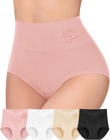 ملابس داخلية قطنية نسائية من MEIYATING سراويل داخلية عالية الخصر للتحكم في البطن بعد الولادة تمتد تغطية كاملة للسيدات 4 عبوات in Kuwait