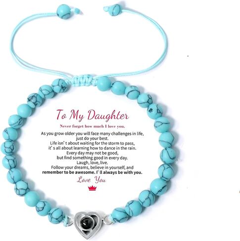 To My Daughter Grandaugter Bracelet - Unique Anniversary Birthday Gift Natural Stone Bracelet for Women Infinity Love Heart Pendant Adjustable Braided Jewelry in Saudi Arabia