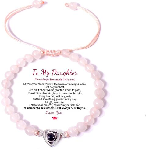 To My Daughter Grandaugter Bracelet - Unique Anniversary Birthday Gift Natural Stone Bracelet for Women Infinity Love Heart Pendant Adjustable Braided Jewelry in Saudi Arabia