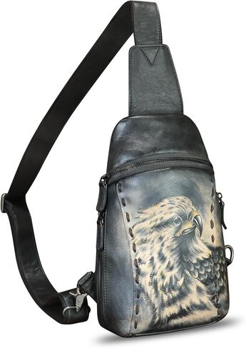 Genuine Leather Sling Bag Hand Painted Crossbody Backpack Retro Handmade Chest Shoulder Daypack Fanny Pack Purse in Saudi Arabia