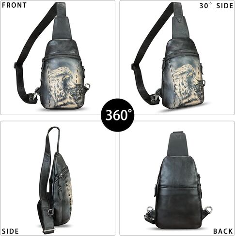 Genuine Leather Sling Bag Hand Painted Crossbody Backpack Retro Handmade Chest Shoulder Daypack Fanny Pack Purse in Saudi Arabia