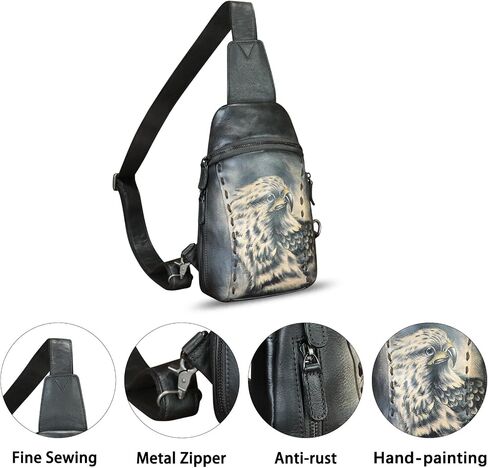 Genuine Leather Sling Bag Hand Painted Crossbody Backpack Retro Handmade Chest Shoulder Daypack Fanny Pack Purse in Saudi Arabia