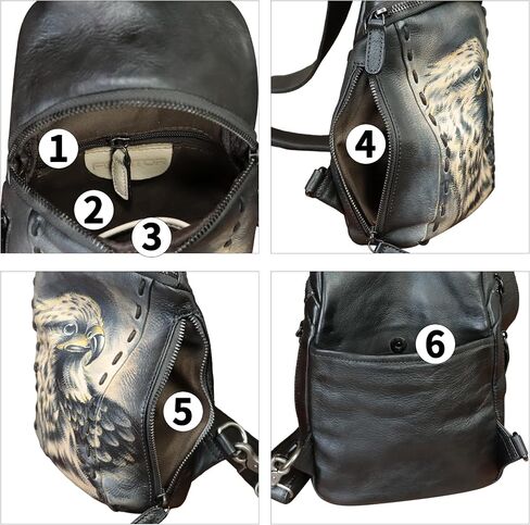 Genuine Leather Sling Bag Hand Painted Crossbody Backpack Retro Handmade Chest Shoulder Daypack Fanny Pack Purse in Saudi Arabia