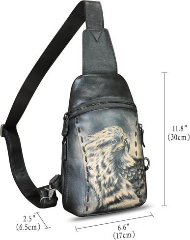 Genuine Leather Sling Bag Hand Painted Crossbody Backpack Retro Handmade Chest Shoulder Daypack Fanny Pack Purse in Saudi Arabia