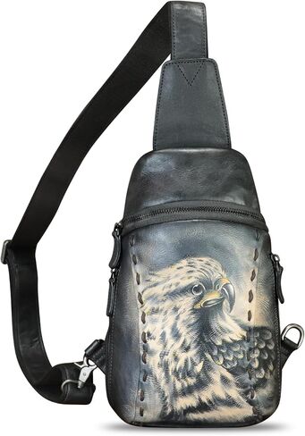 Genuine Leather Sling Bag Hand Painted Crossbody Backpack Retro Handmade Chest Shoulder Daypack Fanny Pack Purse in Saudi Arabia