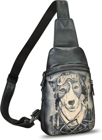 Genuine Leather Sling Bag Hand Painted Crossbody Backpack Retro Handmade Chest Shoulder Daypack Fanny Pack Purse in Saudi Arabia